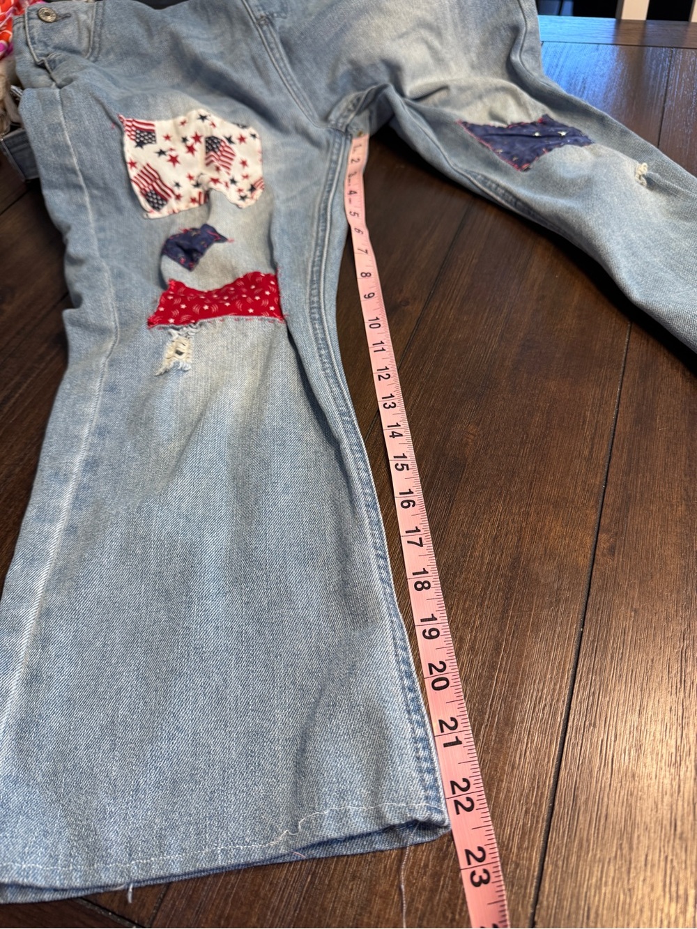 Upcycled Patriotic Patchwork Denim Overalls Small USA Flag Distressed Festival - Picture 7 of 10